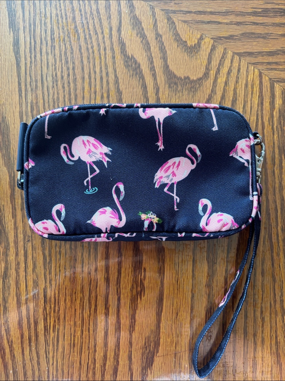 Vera Bradley Navy Wristlet Pouch with Pink Flamingo Print